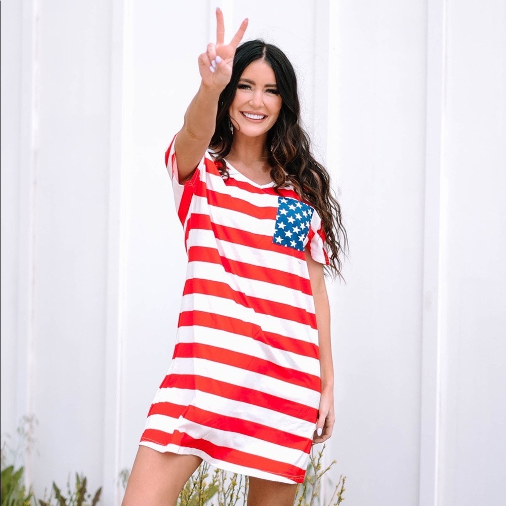 American Flag Cold Shoulder Short Sleeve T Shirt Dress